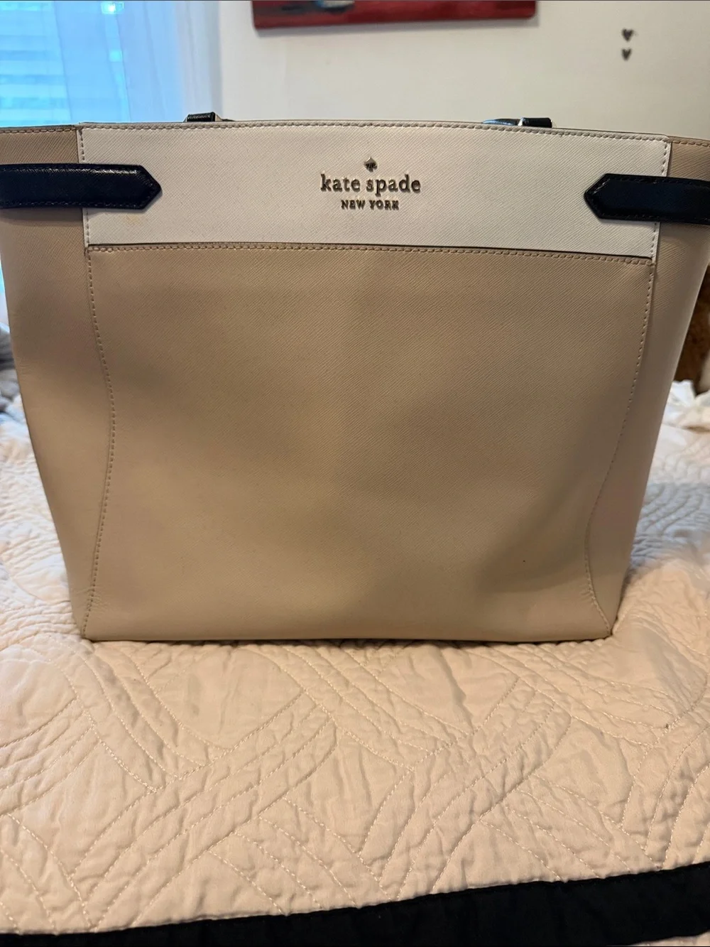 kate spade Two-Tone Cream and Black Structured Tote